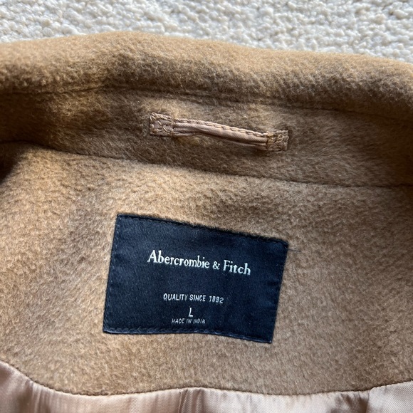 Abercrombie & Fitch Men Wool Blend Topcoat Top Mac Coat Jacket Tan Camel Beige L - Picture 8 of 14